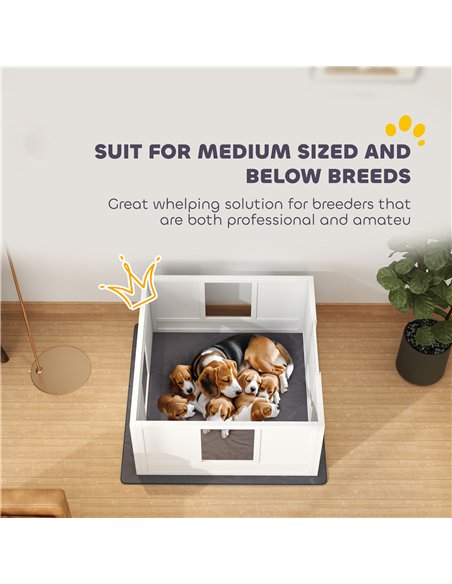 PawHut Whelping Box for Dogs with Whelping Pad, Adjustable Entrance, Non-slip Foot Pads, for Medium Dogs, 100 x 96cm - pic 142506 | FastDaddyshop