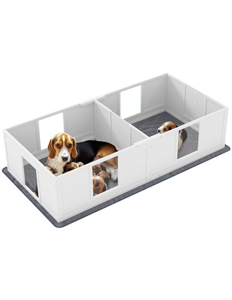 PawHut Two Room Design, Whelping Box for Dogs with Whelping Pad, Clear Panels, Adjustable Entrance, for Medium Dogs, 196 x 96cm - pic 142508 | FastDaddyshop