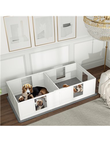 PawHut Two Room Design, Whelping Box for Dogs with Whelping Pad, Clear Panels, Adjustable Entrance, for Medium Dogs, 196 x 96cm