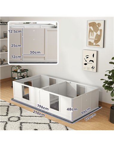 PawHut Two Room Design, Whelping Box for Dogs with Whelping Pad, Clear Panels, Adjustable Entrance, for Medium Dogs, 196 x 96cm