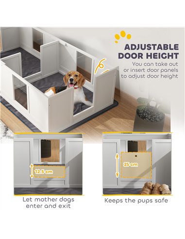 PawHut Two Room Design, Whelping Box for Dogs with Whelping Pad, Clear Panels, Adjustable Entrance, for Medium Dogs, 196 x 96cm