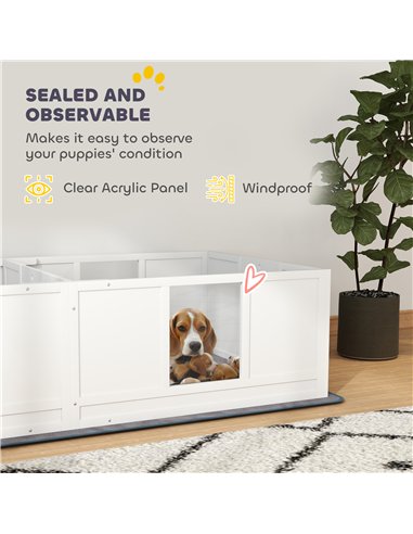 PawHut Two Room Design, Whelping Box for Dogs with Whelping Pad, Clear Panels, Adjustable Entrance, for Medium Dogs, 196 x 96cm