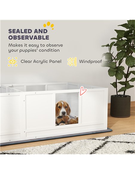 PawHut Two Room Design, Whelping Box for Dogs with Whelping Pad, Clear Panels, Adjustable Entrance, for Medium Dogs, 196 x 96cm - pic 142513 | FastDaddyshop