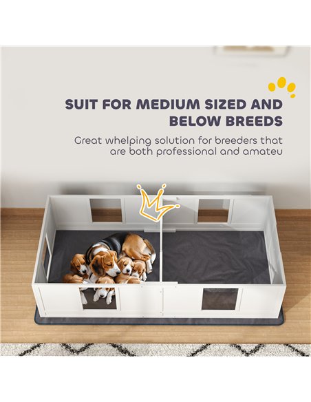 PawHut Two Room Design, Whelping Box for Dogs with Whelping Pad, Clear Panels, Adjustable Entrance, for Medium Dogs, 196 x 96cm - pic 142516 | FastDaddyshop