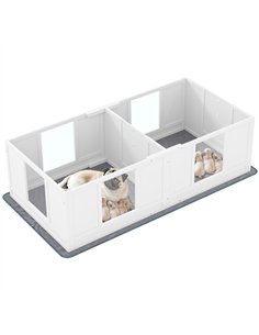 PawHut Two Room Design, Whelping Box for Dogs with Whelping Pad, Clear Panels, Adjustable Entrance, for Small Dogs, 164 x 80cm