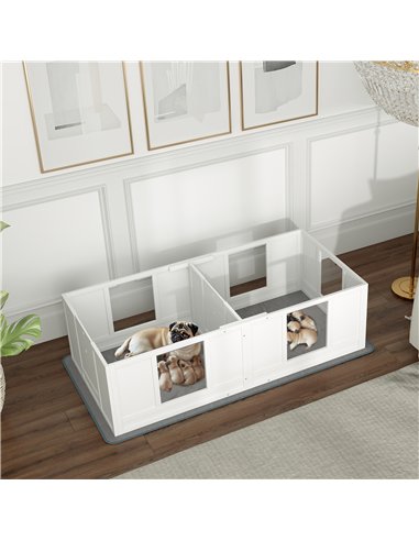 PawHut Two Room Design, Whelping Box for Dogs with Whelping Pad, Clear Panels, Adjustable Entrance, for Small Dogs, 164 x 80cm