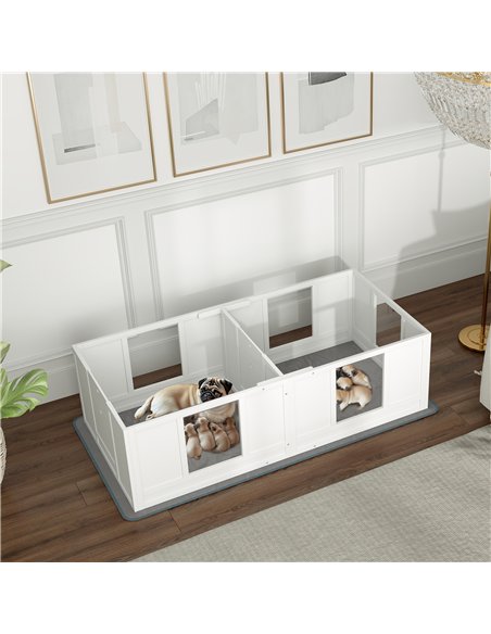PawHut Two Room Design, Whelping Box for Dogs with Whelping Pad, Clear Panels, Adjustable Entrance, for Small Dogs, 164 x 80cm - pic 142518 | FastDaddyshop
