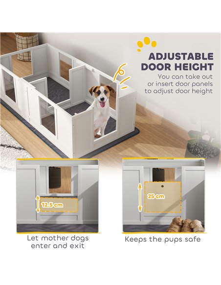 PawHut Two Room Design, Whelping Box for Dogs with Whelping Pad, Clear Panels, Adjustable Entrance, for Small Dogs, 164 x 80cm - pic 142521 | FastDaddyshop