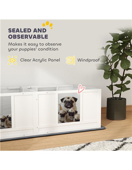PawHut Two Room Design, Whelping Box for Dogs with Whelping Pad, Clear Panels, Adjustable Entrance, for Small Dogs, 164 x 80cm - pic 142522 | FastDaddyshop