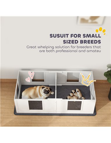 PawHut Two Room Design, Whelping Box for Dogs with Whelping Pad, Clear Panels, Adjustable Entrance, for Small Dogs, 164 x 80cm