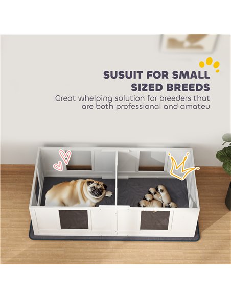 PawHut Two Room Design, Whelping Box for Dogs with Whelping Pad, Clear Panels, Adjustable Entrance, for Small Dogs, 164 x 80cm - pic 142525 | FastDaddyshop