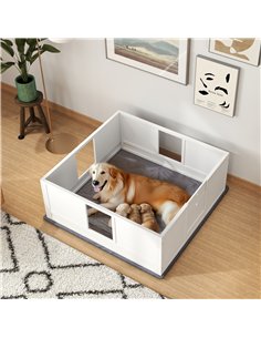PawHut Whelping Box for Dogs with Whelping Pad, Adjustable Entrance, Non-slip Foot Pads, for Large Dogs, 124 x 120cm 2