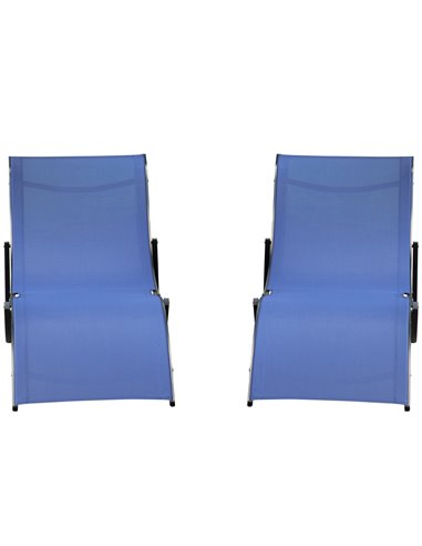 Outsunny Set of 2 S-shaped Foldable Lounge Chair Sun Lounger Reclining Outdoor Chair for Patio Beach Garden Blue