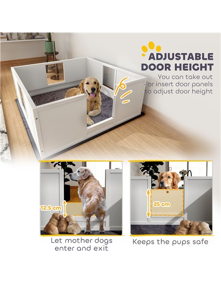PawHut Whelping Box for Dogs with Whelping Pad, Adjustable Entrance, Non-slip Foot Pads, for Large Dogs, 124 x 120cm - pic 142530 | FastDaddyshop