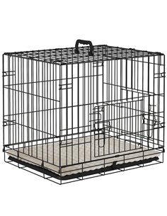 PawHut Foldable Dog Crate with Two Doors with Tray, Soft Cushion, for Extra Small Dogs, 60 x 40 x 50, Black