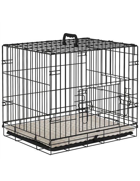PawHut Foldable Dog Crate with Two Doors with Tray, Soft Cushion, for Extra Small Dogs, 60 x 40 x 50, Black - pic 142535 | FastDaddyshop