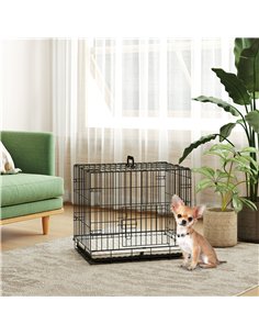 PawHut Foldable Dog Crate with Two Doors with Tray, Soft Cushion, for Extra Small Dogs, 60 x 40 x 50, Black 2