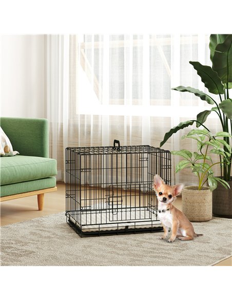 PawHut Foldable Dog Crate with Two Doors with Tray, Soft Cushion, for Extra Small Dogs, 60 x 40 x 50, Black - pic 142536 | FastDaddyshop