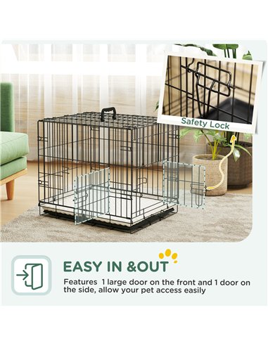 PawHut Foldable Dog Crate with Two Doors with Tray, Soft Cushion, for Extra Small Dogs, 60 x 40 x 50, Black