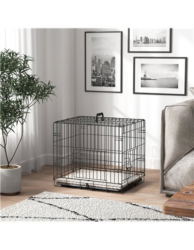 PawHut Foldable Dog Crate with Two Doors with Tray, Soft Cushion, for Extra Small Dogs, 60 x 40 x 50, Black