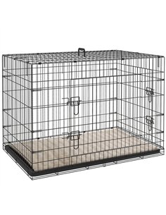 PawHut Foldable Dog Crate with 2 Doors with Tray, Soft Cushion, for Extra and Large Dogs, 105 x 70 x 75, Black