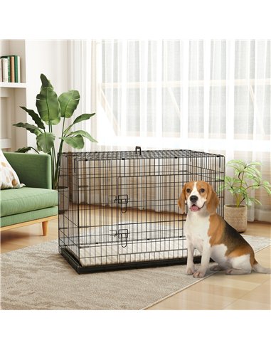 PawHut Foldable Dog Crate with 2 Doors with Tray, Soft Cushion, for Extra and Large Dogs, 105 x 70 x 75, Black