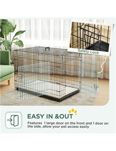 PawHut Foldable Dog Crate with 2 Doors with Tray, Soft Cushion, for Extra and Large Dogs, 105 x 70 x 75, Black
