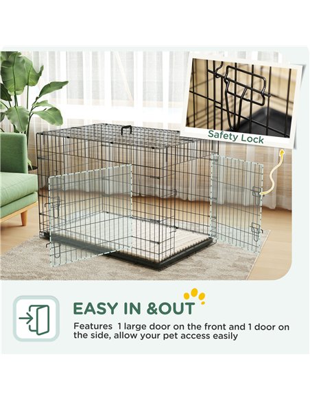 PawHut Foldable Dog Crate with 2 Doors with Tray, Soft Cushion, for Extra and Large Dogs, 105 x 70 x 75, Black - pic 142548 | FastDaddyshop