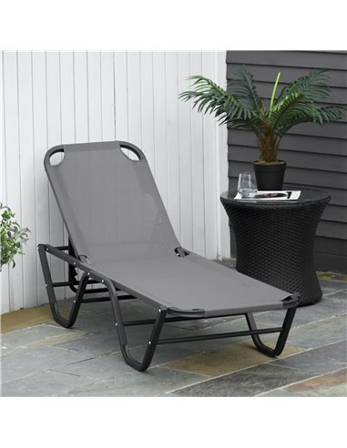Outsunny Sun Lounger Relaxer Recliner with 5-Position Adjustable Backrest Lightweight Frame for Pool or Sun Bathing Grey
