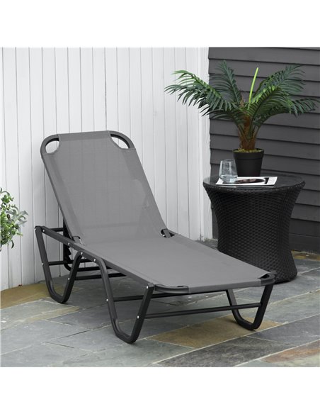 Outsunny Sun Lounger Relaxer Recliner with 5-Position Adjustable Backrest Lightweight Frame for Pool or Sun Bathing Grey - pic 14255 | FastDaddyshop