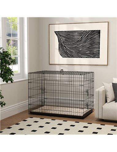 PawHut Foldable Dog Crate with 2 Doors with Tray, Soft Cushion, for Extra and Large Dogs, 105 x 70 x 75, Black
