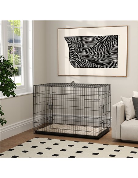 PawHut Foldable Dog Crate with 2 Doors with Tray, Soft Cushion, for Extra and Large Dogs, 105 x 70 x 75, Black - pic 142551 | FastDaddyshop