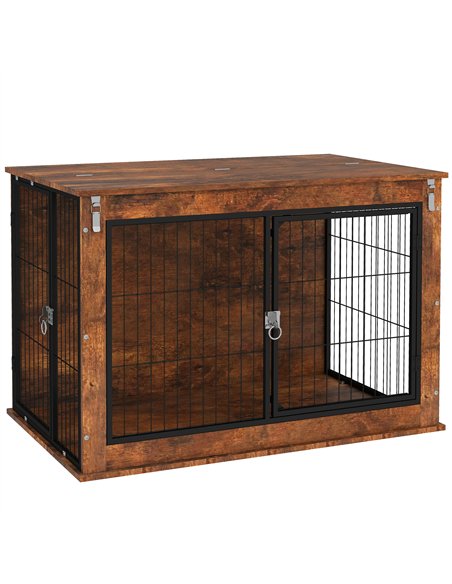 PawHut Dog Crate Furniture with Flip-up Top, 2 Doors, for Large Dogs, 98 x 60 x 65.5cm, Rustic Brown - pic 142553 | FastDaddyshop