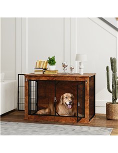 PawHut Dog Crate Furniture with Flip-up Top, 2 Doors, for Large Dogs, 98 x 60 x 65.5cm, Rustic Brown 2