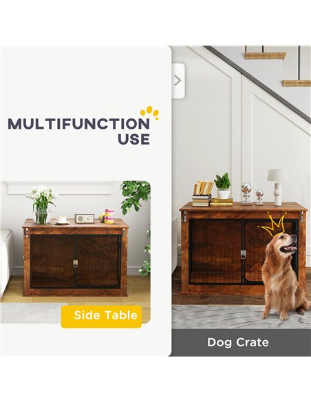 PawHut Dog Crate Furniture with Flip-up Top, 2 Doors, for Large Dogs, 98 x 60 x 65.5cm, Rustic Brown - pic 142556 | FastDaddyshop
