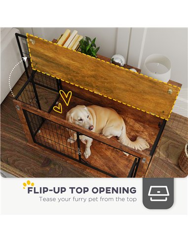 PawHut Dog Crate Furniture with Flip-up Top, 2 Doors, for Large Dogs, 98 x 60 x 65.5cm, Rustic Brown