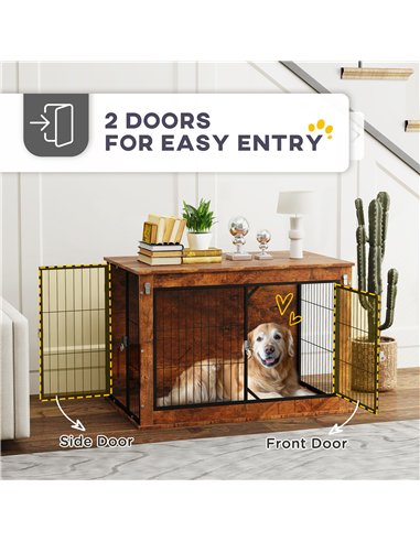 PawHut Dog Crate Furniture with Flip-up Top, 2 Doors, for Large Dogs, 98 x 60 x 65.5cm, Rustic Brown