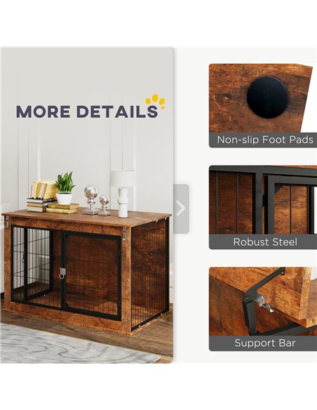 PawHut Dog Crate Furniture with Flip-up Top, 2 Doors, for Large Dogs, 98 x 60 x 65.5cm, Rustic Brown - pic 142559 | FastDaddyshop
