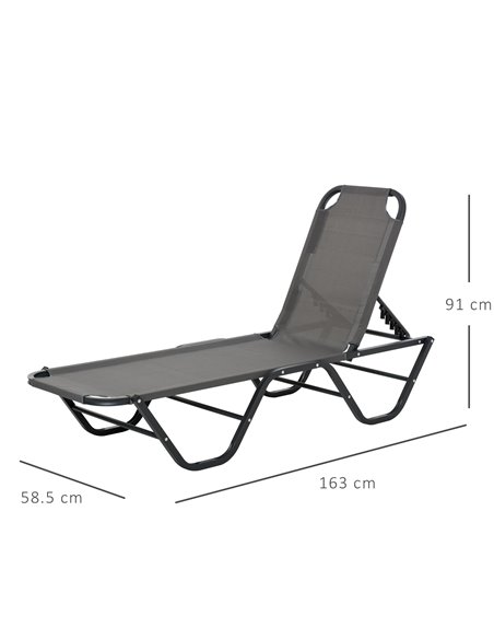 Outsunny Sun Lounger Relaxer Recliner with 5-Position Adjustable Backrest Lightweight Frame for Pool or Sun Bathing Grey - pic 14256 | FastDaddyshop