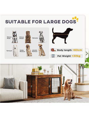 PawHut Dog Crate Furniture with Flip-up Top, 2 Doors, for Large Dogs, 98 x 60 x 65.5cm, Rustic Brown