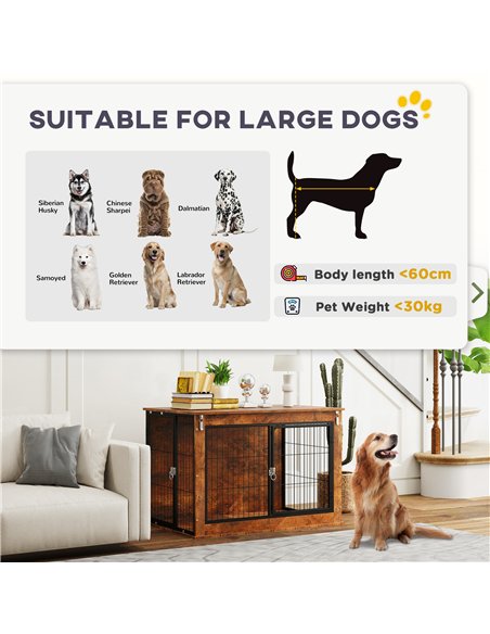 PawHut Dog Crate Furniture with Flip-up Top, 2 Doors, for Large Dogs, 98 x 60 x 65.5cm, Rustic Brown - pic 142561 | FastDaddyshop