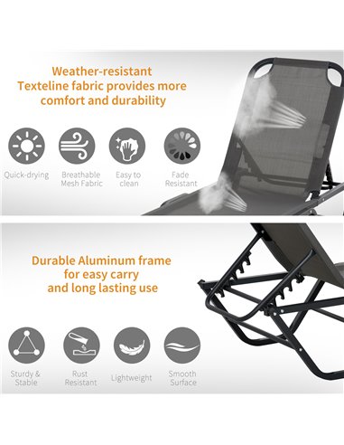 Outsunny Sun Lounger Relaxer Recliner with 5-Position Adjustable Backrest Lightweight Frame for Pool or Sun Bathing Grey