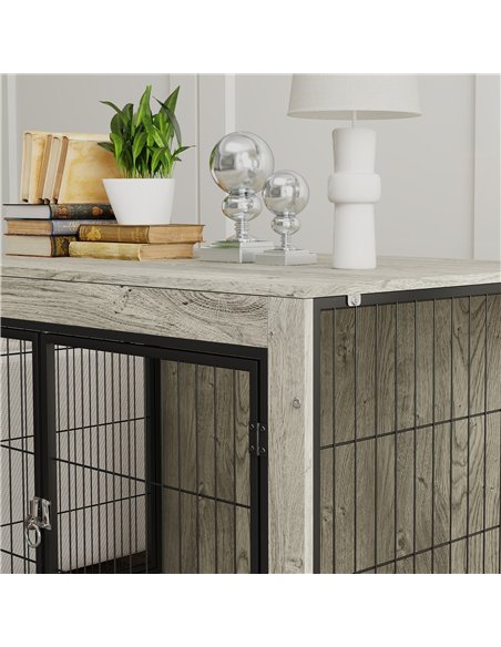 PawHut Dog Crate Furniture with Wheels, Double Doors, for Large Dogs, 100 x 60 x 73.5cm, Grey - pic 142570 | FastDaddyshop