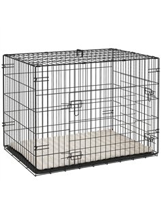 PawHut Foldable Dog Crate with 2 Doors with Tray, Soft Cushion, for Small Dogs, 76 x 53 x 60, Black