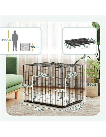 PawHut Foldable Dog Crate with 2 Doors with Tray, Soft Cushion, for Small Dogs, 76 x 53 x 60, Black - pic 142573 | FastDaddyshop