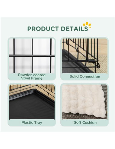PawHut Foldable Dog Crate with 2 Doors with Tray, Soft Cushion, for Small Dogs, 76 x 53 x 60, Black