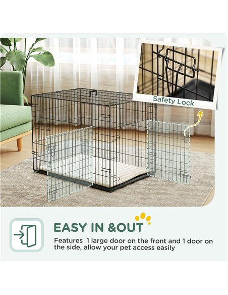 PawHut Foldable Dog Crate with 2 Doors with Tray, Soft Cushion, for Small Dogs, 76 x 53 x 60, Black - pic 142575 | FastDaddyshop