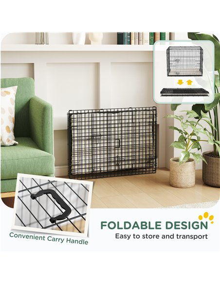 PawHut Foldable Dog Crate with 2 Doors with Tray, Soft Cushion, for Small Dogs, 76 x 53 x 60, Black - pic 142577 | FastDaddyshop