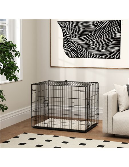 PawHut Foldable Dog Crate with 2 Doors with Tray, Soft Cushion, for Small Dogs, 76 x 53 x 60, Black - pic 142578 | FastDaddyshop