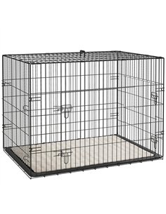 PawHut Foldable Dog Crate with 2 Doors with Tray, Soft Cushion, for Large Medium Dogs, 91 x 62 x 68, Black